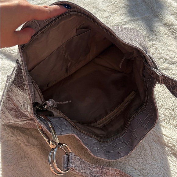 Crocodile Embossed Faux Leather Shoulder Bag Taupe Neutral | Textured Chic | - Picture 5 of 5